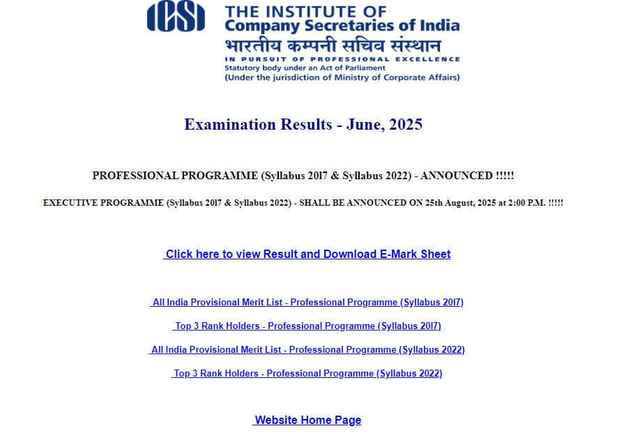 ICSI CS June Result 2025
